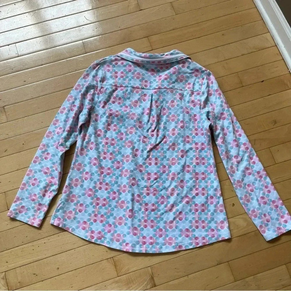 TALBOTS Blouse Cotton Blend Pink Blue Dot Design V Neck Collar Sz Petite Medium - Picture 8 of 8